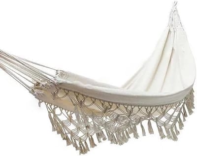 Katoenen Hangmat - Dubbele Hangmat - Buiten Ontspannen - Handgemaakte Macramé - 260x140cm - Natuurlijk