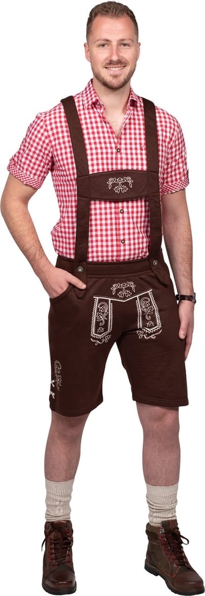 Haus Huberts Lederhosen Heren - Kort Model - Lederhosen Man - Bruin - Polyester - Maat XL