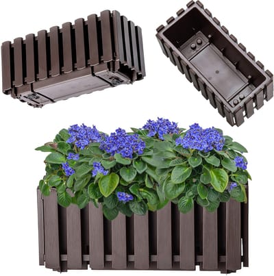 KADAX Wamat, balkonpot in 2 maten, bloempot in latten-look, plantenbak in landelijke stijl, plantenbak met rubberen kurk, lichte bloempot (40 cm, bruin)