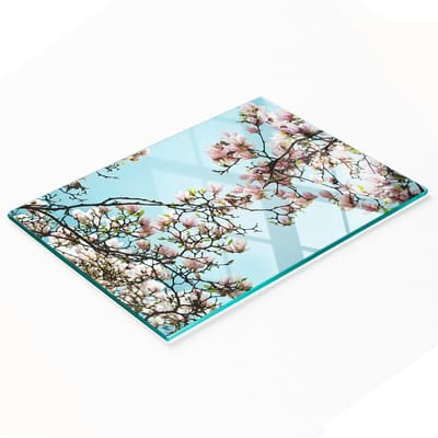 Glazen serveerplank met magnolia-afbeelding, 80x52 cm