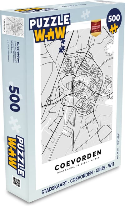 Puzzel Stadskaart - Coevorden - Grijs - Wit - Legpuzzel - Puzzel 500 stukjes - Plattegrond