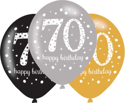 Amscan - Sparkling Celebrations - Ballon 70 Goud, Zilver, Zwart (6 stuks)