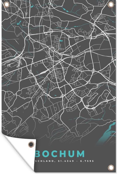Muurdecoratie Plattegrond – Bochum – Blauw – Stadskaart – Kaart - Duitsland - 120x180 cm - Tuinposter - Tuindoek