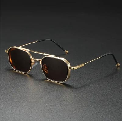 Vintage Square Zonnebril Goud Bruin Stijlvol & Duurzaam RVS Luxe Brillenkoker