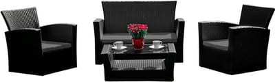 4-delige Tuinmeubelset UNICO Zwart | Technorattan Loungeset met Bank, 2 Fauteuils en Tafel