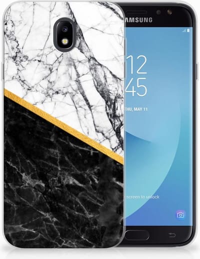 Samsung Galaxy J7 2017 | J7 Pro TPU Siliconen Hoesje Marmer Wit Zwart - Origineel Cadeau Man
