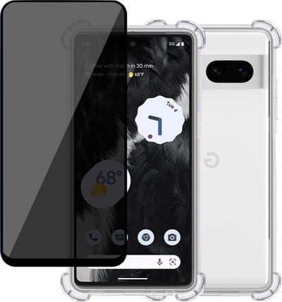 Hoesje geschikt voor Google Pixel 7a + Privé Screenprotector – Privacy Tempered Glass - Case Transparant