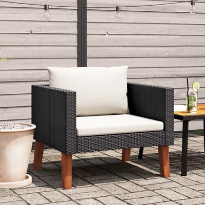 vidaXL - Tuinbank - eenzits - met - kussens - poly - rattan - zwart