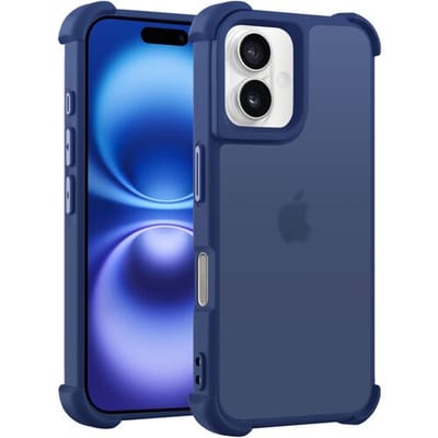 Coverzs matte Shock case geschikt voor iPhone 16 Plus (donkerblauw) - shockbestendig, premium bescherming, duurzaam