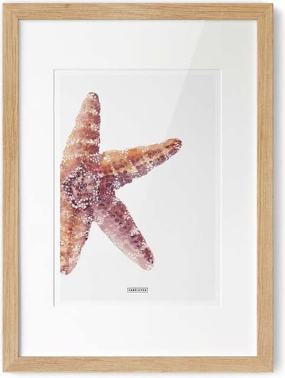 Fabrikten Poster Strand - Zeester - Crème/Oranje/Rood - A4