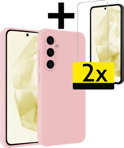 Hoesje - Met 2x Screenprotector - Geschikt voor Samsung Galaxy A35 - Sterk & Shockproof - Back Cover - Siliconen Case - Telefoon Hoes - Telefoonhoesjes - Lichtroze