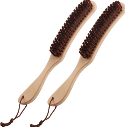 Set van 2 Houten Kledingborstels voor Linten, Fluff en Haar - Ideaal voor Wol, Cashmere en Velours met Lange Beuken Houten Handgreep