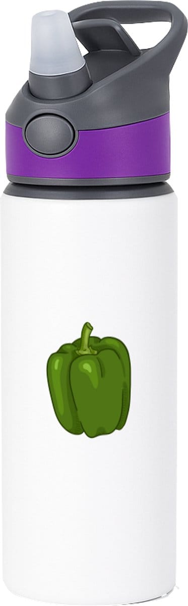 Hacebo® - Groene paprika waterfles met rietje paars - Groente - Groente liefhebbers - Paprika - vruchtgroente - puntpaprika - water fles - 650ML