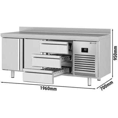 GGM Gastro Kühltisch Premium PLUS - 1960x700mm - mit 2 Türen - 3 Schubladen - mit Aufkantung