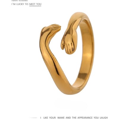 Bague d'étreinte en acier inoxydable pour femmes, nouveau Design, bijoux pour femmes, Texture métallique plaquée 18 K, accessoires occidentaux dorés brown