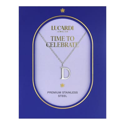 Lucardi Dames Stalen ketting letter D - Ketting - Staal - Zilverkleurig - 47 cm