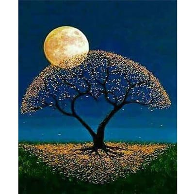 DIY Diamond Painting Wall Art Cross Stitch Tree Moon Sky Landschap Foto 5d Borduren 20X30CM black
