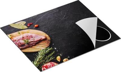 Chefcare Inductie Beschermer Vlees op een Marmeren Plaat - 65x50 cm - Afdekplaat Inductie - Kookplaat Beschermer - Inductie Mat