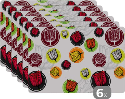 Placemat - Placemats kunststof - Tulp - Bloemen - Patronen - 45x30 cm - 6 stuks - Hittebestendig - Anti-Slip - Onderlegger - Afneembaar
