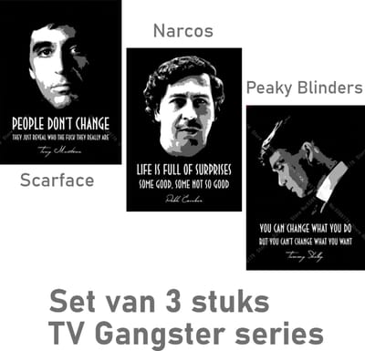 Allernieuwste.nl® Canvas Schilderij - Film Gangster Series Programma Serie - Zwart En Wit - 60 X 42 Cm