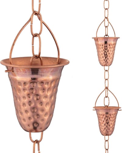 Regenketting Koper - Decoratieve Waterafvoer - Water Wegleiden - Gehamerd Design - 3 Meter - Koperkleurig