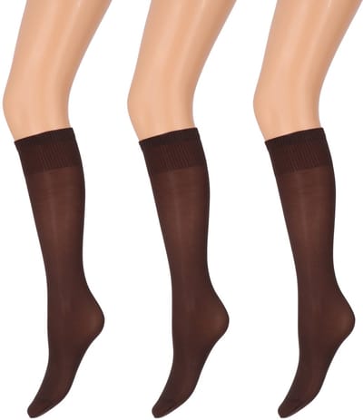 Marianne - Dames Kneehighs Shiny Panty - 35Den - 3-Pack - Maat One Size - Chocolate
