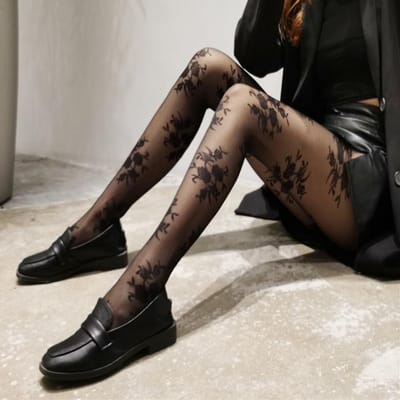 Bas Vintage Rose Noir Blanc pour Femmes Collants Fins à Motifs Floraux Collants Jacquard Floral Anti-Accroc Maille Bas Doux One Size white