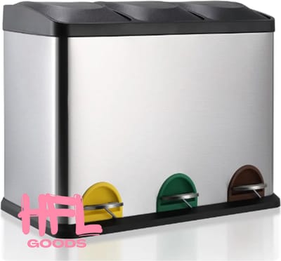 HFL Goods RVS Vuilnisbak - 3 Componenten - 3x 15 Liter - Kunststof Binnenemmers