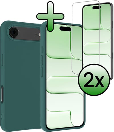 Hoesje Met 2x Screenprotector - Geschikt voor Apple iPhone Air - Sterk & Shockproof - Back Cover - Siliconen Case - Telefoon Hoes - Donkergroen