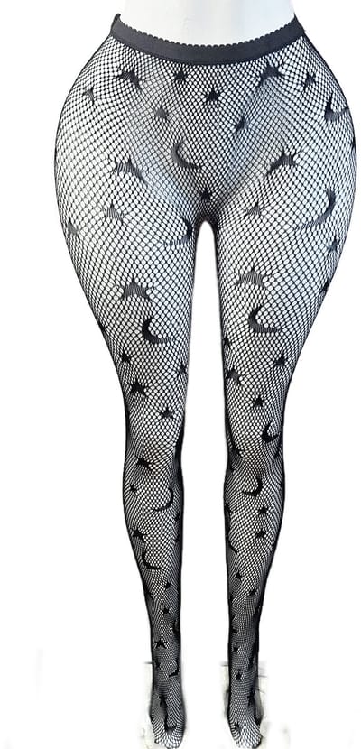 BamBella ® - Panty -Onesize - gaas maillot dunne pantys Dames - Onesize - lingerie van kant zwart gothic sterren maan