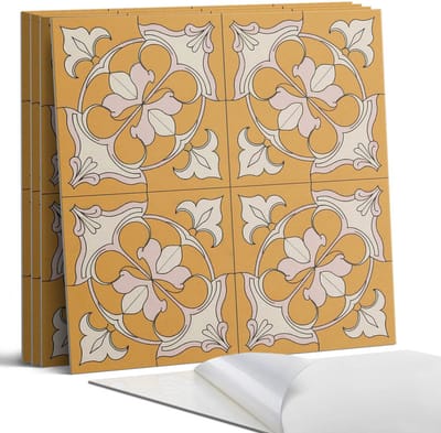 Coloray Wandpanelen Zelfklevend - Bloemenpatroon in mozaïek Zelfklevende Wandpanelen - 50 cm x 50 cm - Oranje Wandpaneel PVC - 5 stuks - Texturen Wandpanelen Zelfklevend - Keuken Wandpanelen - Wandpanelen Badkamer