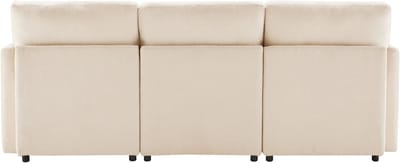 DESMIU Hoekbank 216 x 161 cm - Modulair 3,5-Zits Met Verplaatsbare Hocker En 4 Kussens - Voor Woonkamer Appartement En Kantoor - Chenille Beige