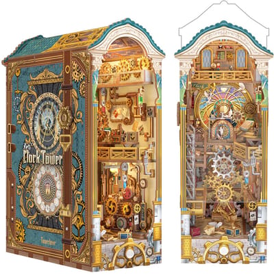 Tonecheer TQ136 Industriele Klok Toren Bouwpakket | Miniatuur huisjes pakket modelbouw voor volwassenen | Houten 3D Puzzel | Woonkamer decoratie boekensteun | Bewegingssensor led lights verlichting | DIY boekenstandaard / boekenhouder collectie