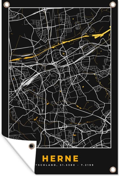 Muurdecoratie Herne - Stadskaart - Duitsland - Plattegrond - Goud - Kaart - 120x180 cm - Tuinposter - Tuindoek