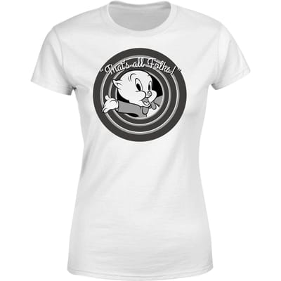 Looney Tunes Porky Pig Circle Logo Dames T-shirt - Wit - S