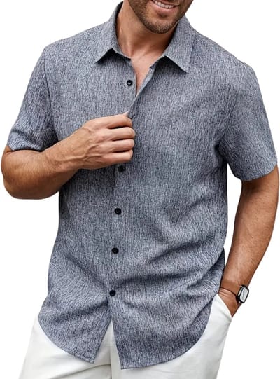 Livano Linnen Blouse Heren - t shirt - Polo - Overhemd - Shirt - Zomer - Ibiza Stijl - Donkergrijs - Maat S