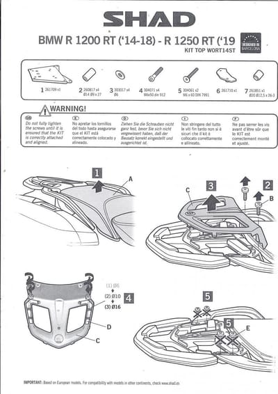 Kit TOP MASTER Support de top case Shad pour moto BMW R 1250 Rt W0RT14ST