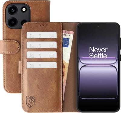 Rosso Element Geschikt voor OnePlus Nord 6 | Wallet Book Case | Portemonnee Hoesje | 3 Pasjes | Magneetsluiting | Stand Functie | Bruin