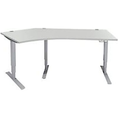 Schäfer Shop Genius AERO FLEX hoekbureau, elektrisch in hoogte verstelbaar, hoek 135° links, B 2165 mm, aluminium lichtgrijs/wit + memoryplaat