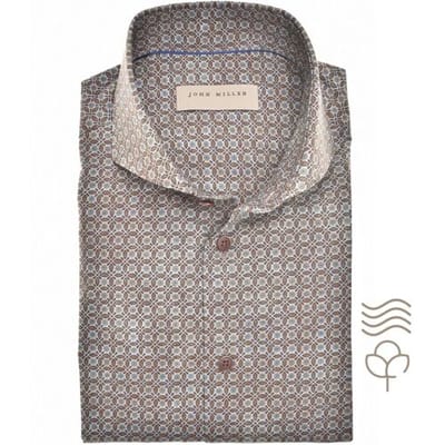 John Miller Overhemd Allover Fantasy Pattern Cotton Easy Care Midden Bruin / male