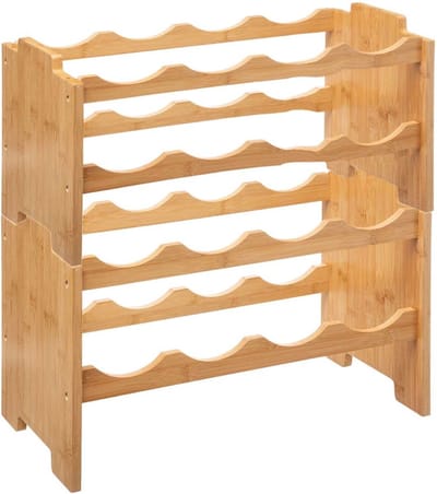 Set van 2x stuks stapelbare bamboe fles/wijnrekken - voor 16 flessen - 46 x 24,5 x 29,5 cm - Wijnfles houder
