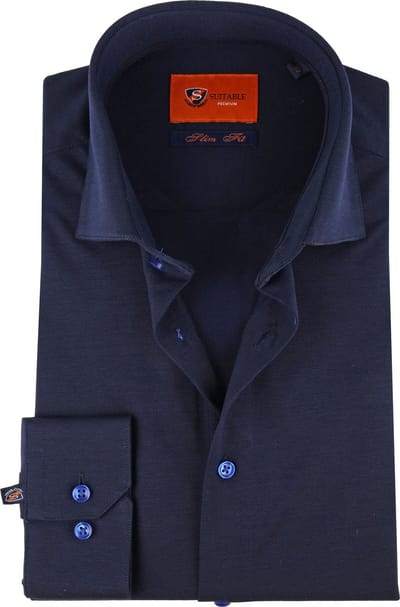 Suitable Knitted Pique Overhemd Donkerblauw (navy) - Maat 39 - Heren - Casual Shirt