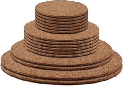 16 Stuks Korken Plant Pot Onderzetters, 4 Maten Ronde Korken Matten, Absorberende Onderzetters voor Planten, Tafelonderzetters voor Binnenplanten, DIY Creatieve Projecten, 25 cm