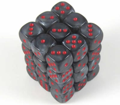 Chessex Fluweel Zwart/Rood D6 12mm Dobbelsteen Set (36 stuks)