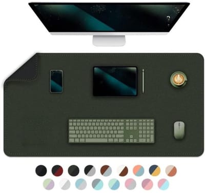 Famanu – Omkeerbare bureaumat 90 x 43 cm - dubbelzijdige waterdichte - en muismat - geschikt voor laptop en werkplek - donkergroen en zwart