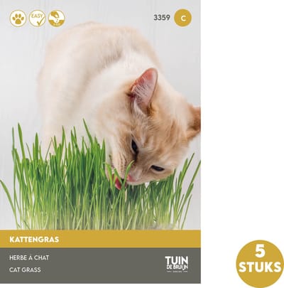 Tuin de Bruijn® zaden - Kattengras - 75 gram - 5 zakjes - voordelige keuze