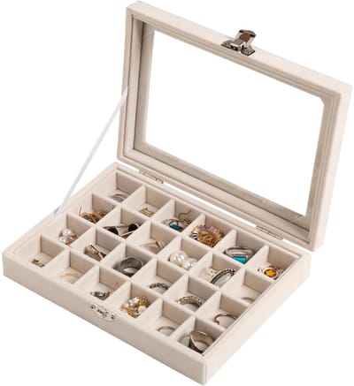 Dailygoods- Sieradenlade 24 Raster - Fluwelen Organizer - Afsluitbare Oorbellenhouder - Ringhouder - Doorzichtig Deksel - Premium Materiaal - Sieradenorganizer