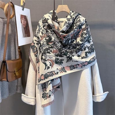 Luxe Bloemendruk Sjaal Voor Vrouwen Warmere Winter Kasjmier Mix Pashmina Sjaals Sjaals Vrouwelijke Dikke Deken Wraps Foulard 65x185cm