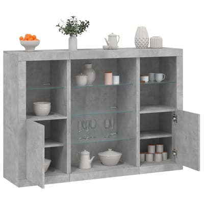vidaXL - Dressoirs - met - LED-verlichting - 3 - st - bewerkt - hout - betongrijs