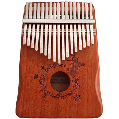 Piano à Pouce 17 Touches Motif Cerf Instrument de Musique Portable Piano à Pouce en Bois de Fleur de Pêcher Musique marron